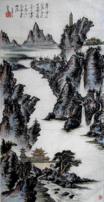 潘长春作品2《江畔楼宇》66x132cm 2004年